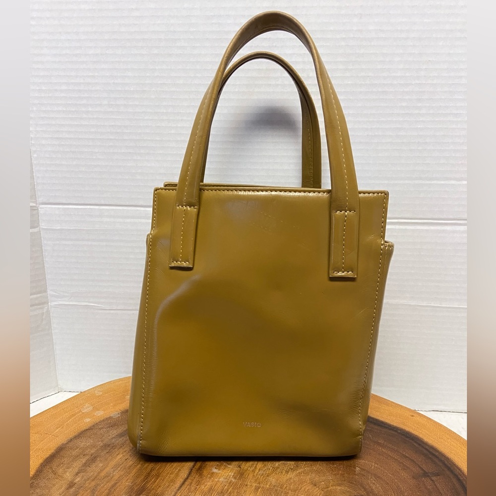 VASIC Mustard Yellow Leathef cUbED Tote Bag